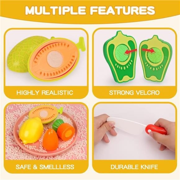 Pretend Play Food Sets for Kids Kitchen 61Pc, Storage Basket Cutting Toy Food - Picture 6 of 6